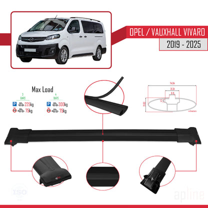 Compatible with Opel Vivaro C 2019-2025 FLY Model Car Roof Rack Cross Bar Black Aluminium 3 Bars