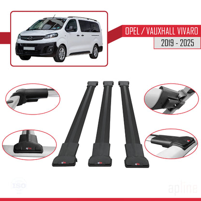 Compatible with Opel Vivaro C 2019-2025 FLY Model Car Roof Rack Cross Bar Black Aluminium 3 Bars