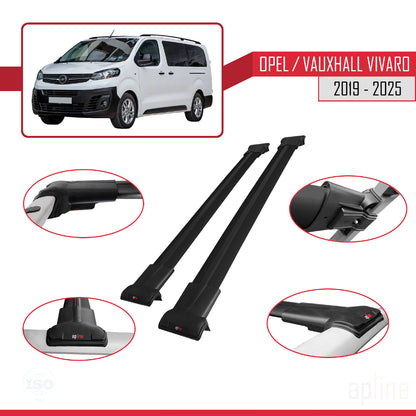 Compatible with Opel Vivaro C 2019-2025 FLY Model Car Roof Rack Cross Bar Black Aluminium 2 Bars