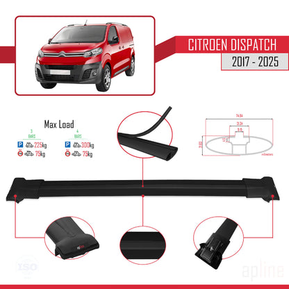 Compatible with Citroen Dispatch (K0) 2017-2025 FLY Model Car Roof Rack Cross Bar Black Aluminium 3 Bars