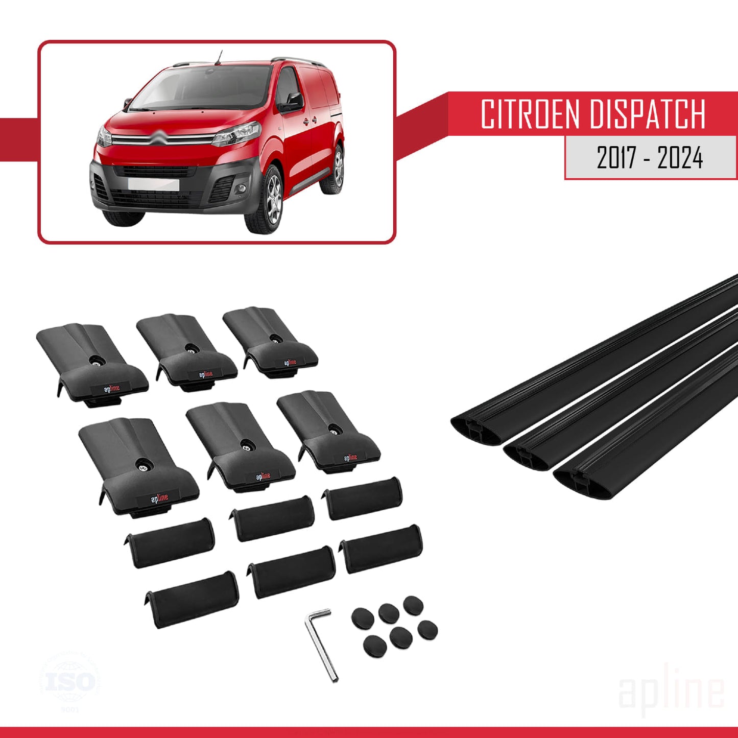 Compatible with Citroen Dispatch (K0) 2017-2025 FLY Model Car Roof Rack Cross Bar Black Aluminium 3 Bars