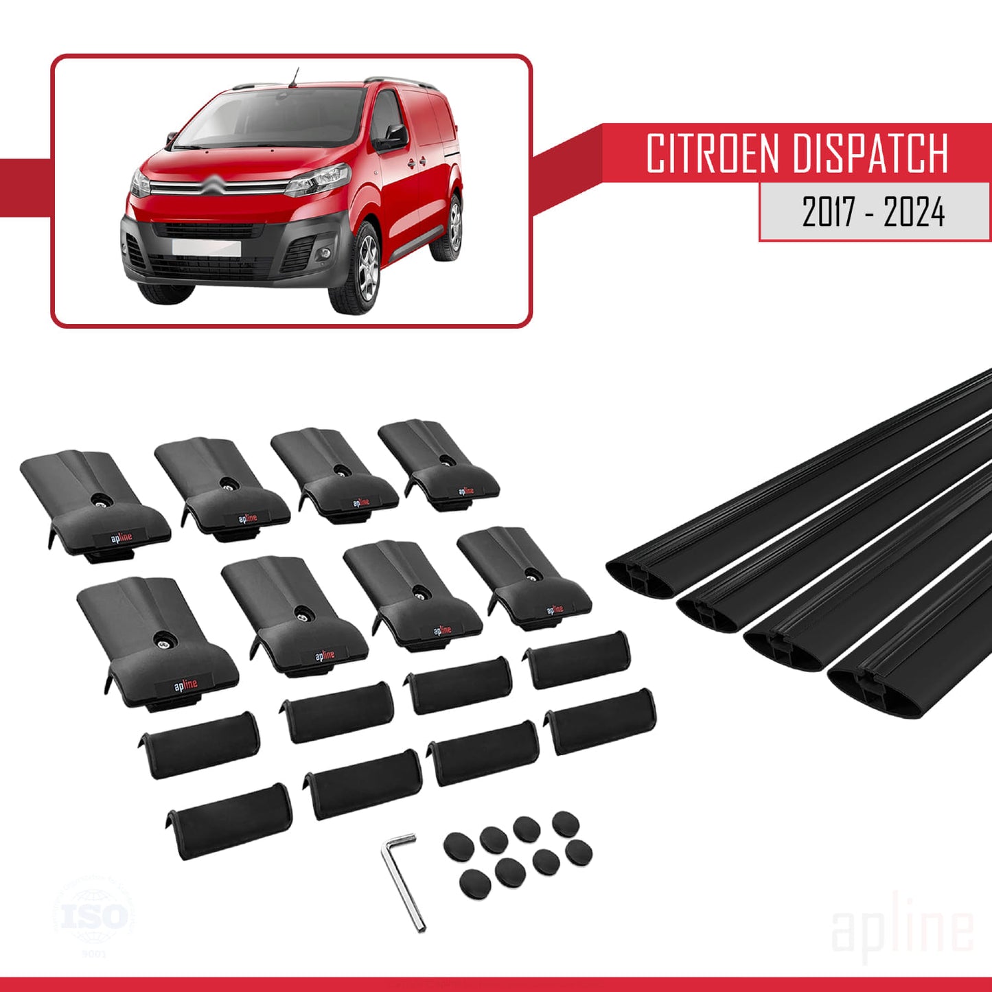 Compatible with Citroen Dispatch (K0) 2017-2025 FLY Model Car Roof Rack Cross Bar Black Aluminium 4 Bars