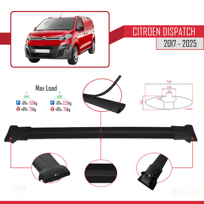 Compatible with Citroen Dispatch (K0) 2017-2025 FLY Model Car Roof Rack Cross Bar Black Aluminium 2 Bars