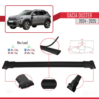 Compatible with Dacia Duster 3 (P1310) 2024-2025 FLY Model Car Roof Rack Cross Bar Black Aluminium 2 Bars