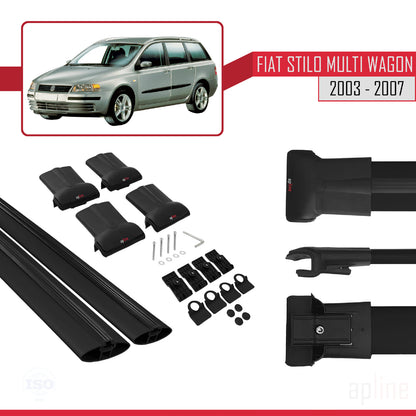 Compatible with Fiat Stilo Multi Wagon 2003-2007 FLY Model Car Roof Rack Cross Bar Black Aluminium 2 Bars