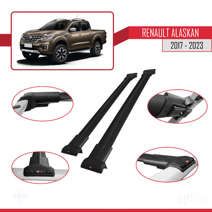 Compatible with Renault Alaskan 2017-2023 FLY Model Car Roof Rack Cross Bar Black Aluminium 2 Bars