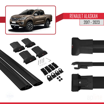 Compatible with Renault Alaskan 2017-2023 FLY Model Car Roof Rack Cross Bar Black Aluminium 2 Bars