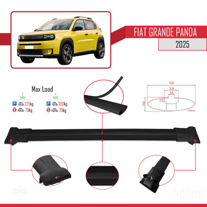 Compatible with Fiat Grande Panda 2025-2025 FLY Model Car Roof Rack Cross Bar Black Aluminium 3 Bars
