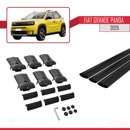 Compatible with Fiat Grande Panda 2025-2025 FLY Model Car Roof Rack Cross Bar Black Aluminium 3 Bars