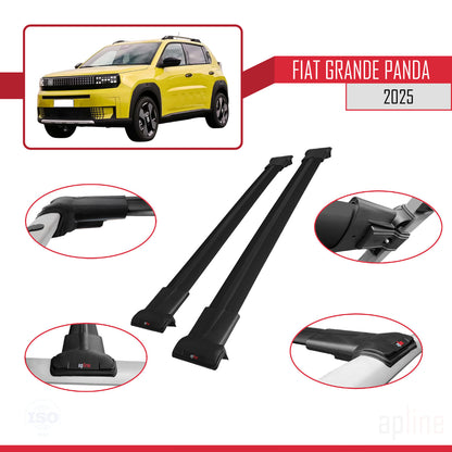 Compatible with Fiat Grande Panda 2025-2025 FLY Model Car Roof Rack Cross Bar Black Aluminium 2 Bars