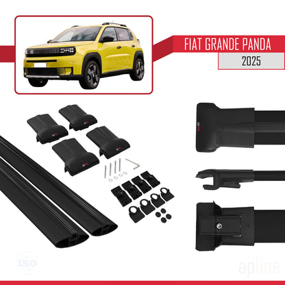Compatible with Fiat Grande Panda 2025-2025 FLY Model Car Roof Rack Cross Bar Black Aluminium 2 Bars