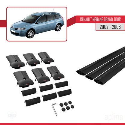 Compatible with Renault Megane Grand Tour 2002-2008 FLY Model Car Roof Rack Cross Bar Black Aluminium 3 Bars