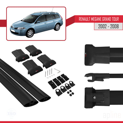 Compatible with Renault Megane Grand Tour 2002-2008 FLY Model Car Roof Rack Cross Bar Black Aluminium 2 Bars
