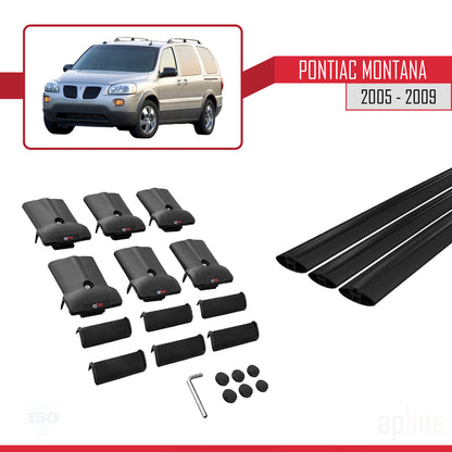 Compatible with Pontiac Montana 2005-2009 FLY Model Car Roof Rack Cross Bar Black Aluminium 3 Bars