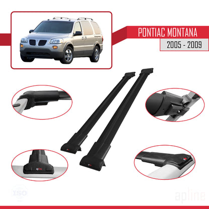 Compatible with Pontiac Montana 2005-2009 FLY Model Car Roof Rack Cross Bar Black Aluminium 2 Bars