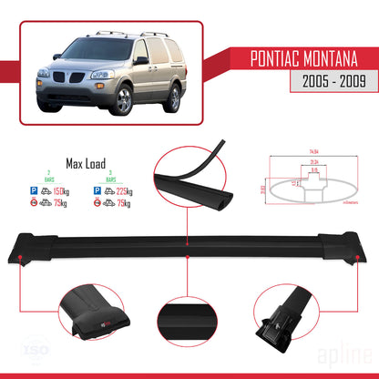 Compatible with Pontiac Montana 2005-2009 FLY Model Car Roof Rack Cross Bar Black Aluminium 2 Bars