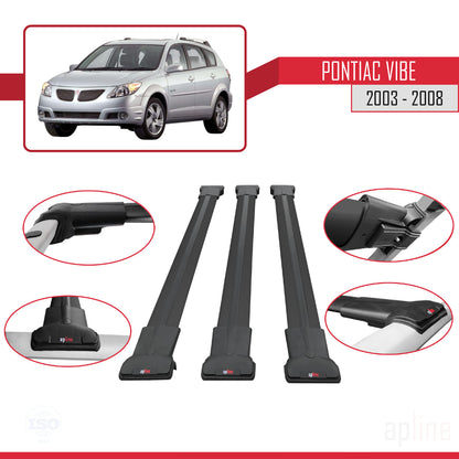Compatible with Pontiac Vibe 2003-2008 FLY Model Car Roof Rack Cross Bar Black Aluminium 3 Bars