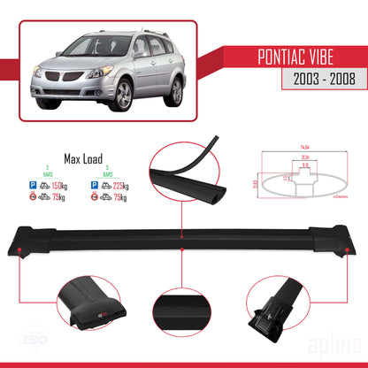 Compatible with Pontiac Vibe 2003-2008 FLY Model Car Roof Rack Cross Bar Black Aluminium 2 Bars
