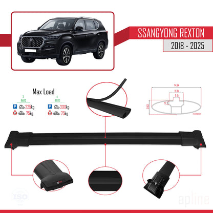 Compatible with SsangYong Rexton 2018-2025 FLY Model Car Roof Rack Cross Bar Black Aluminium 3 Bars