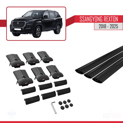 Compatible with SsangYong Rexton 2018-2025 FLY Model Car Roof Rack Cross Bar Black Aluminium 3 Bars