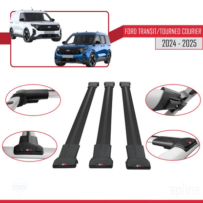 Compatible with Ford Transit/Tourneo Courier 2024-2025 FLY Model Car Roof Rack Cross Bar Black Aluminium 3 Bars