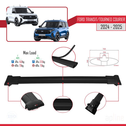 Compatible with Ford Transit/Tourneo Courier 2024-2025 FLY Model Car Roof Rack Cross Bar Black Aluminium 4 Bars