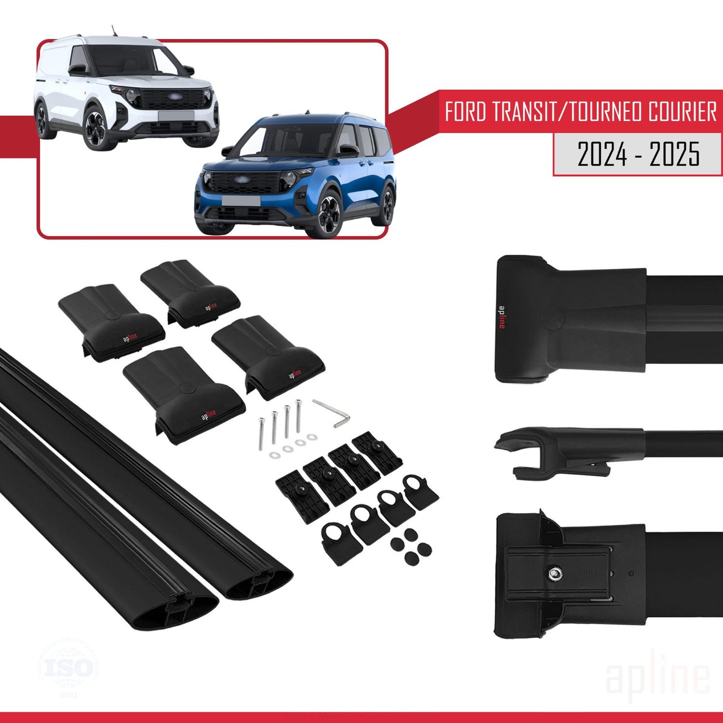 Compatible with Ford Transit/Tourneo Courier 2024-2025 FLY Model Car Roof Rack Cross Bar Black Aluminium 4 Bars