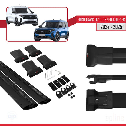 Compatible with Ford Transit/Tourneo Courier 2024-2025 FLY Model Car Roof Rack Cross Bar Black Aluminium 4 Bars