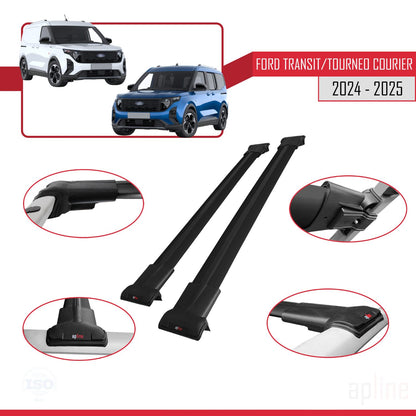 Compatible with Ford Transit/Tourneo Courier 2024-2025 FLY Model Car Roof Rack Cross Bar Black Aluminium 2 Bars