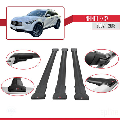 Compatible with Infiniti FX37 2002-2013 FLY Model Car Roof Rack Cross Bar Black Aluminium 3 Bars