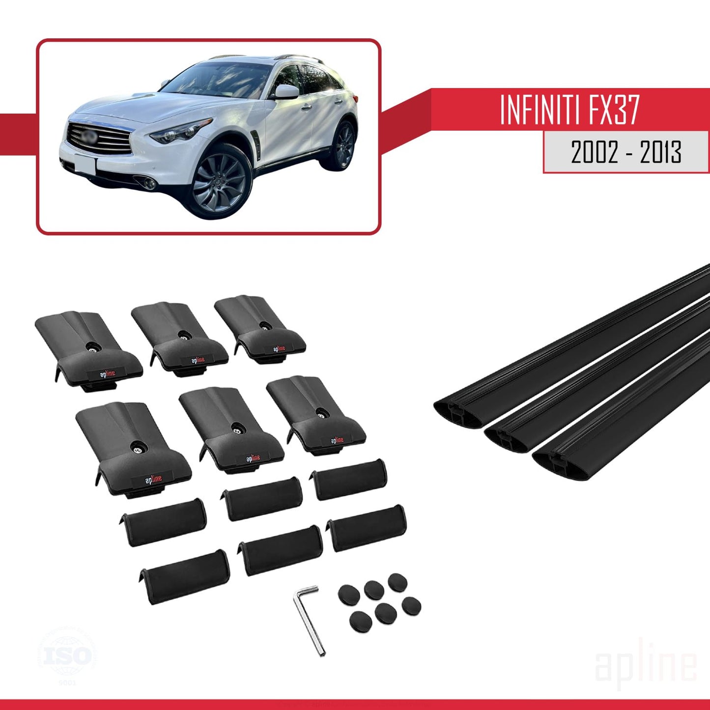 Compatible with Infiniti FX37 2002-2013 FLY Model Car Roof Rack Cross Bar Black Aluminium 3 Bars