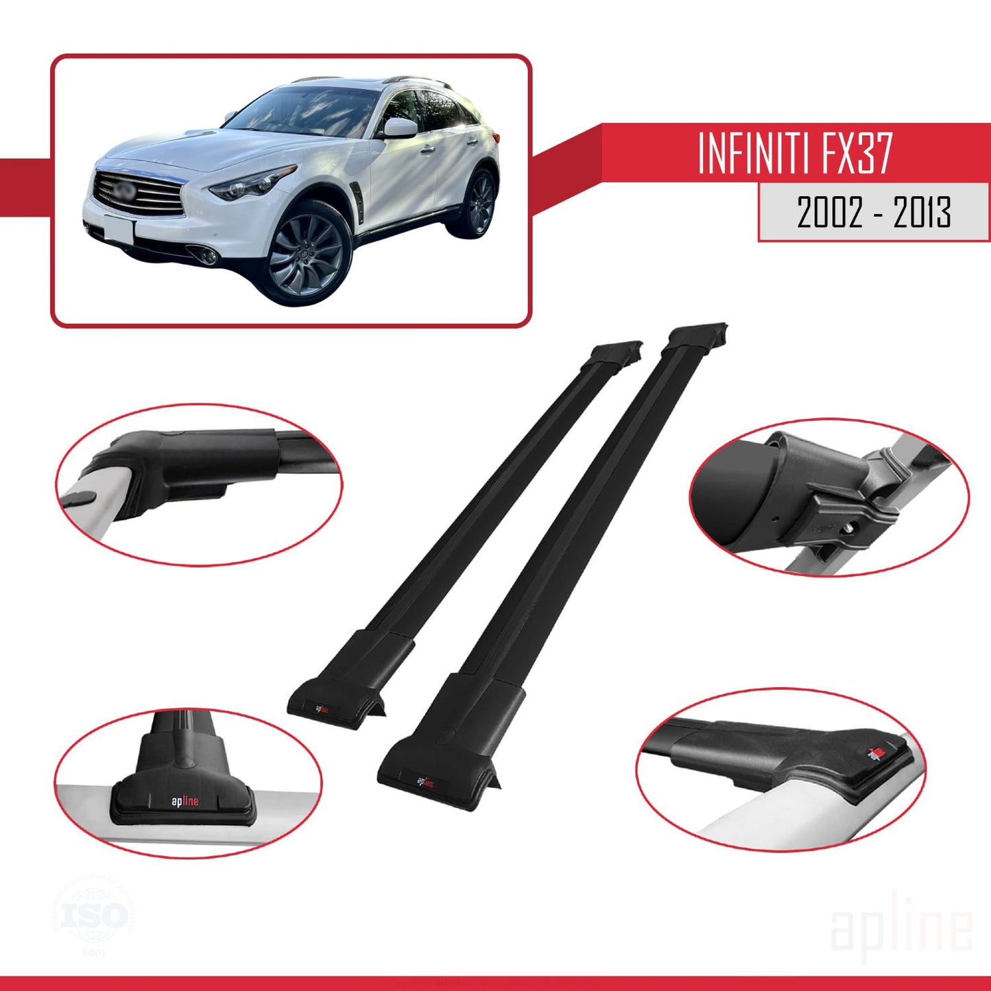 Compatible with Infiniti FX37 2002-2013 FLY Model Car Roof Rack Cross Bar Black Aluminium 2 Bars