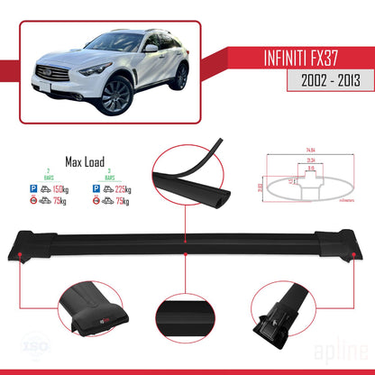 Compatible with Infiniti FX37 2002-2013 FLY Model Car Roof Rack Cross Bar Black Aluminium 2 Bars