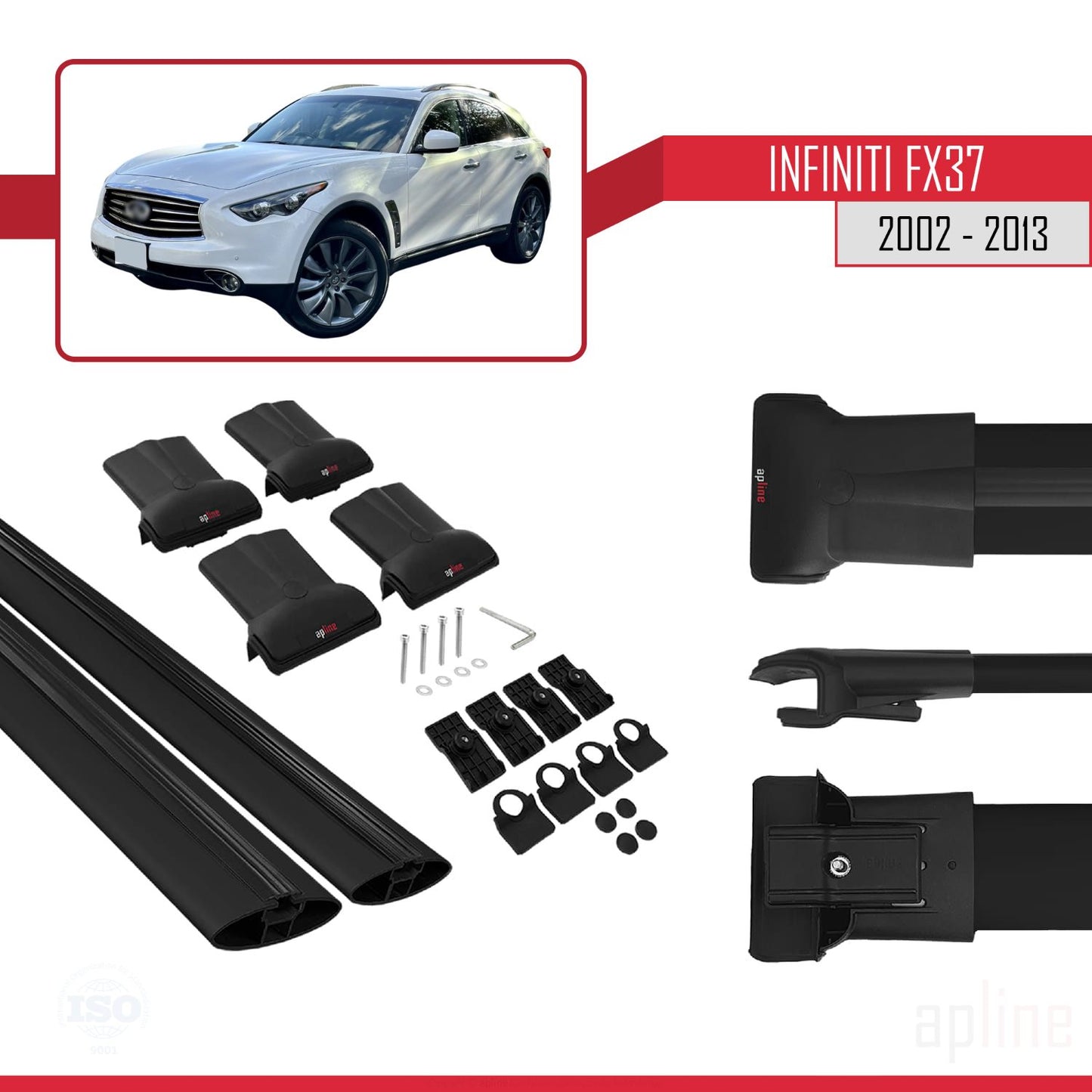 Compatible with Infiniti FX37 2002-2013 FLY Model Car Roof Rack Cross Bar Black Aluminium 2 Bars
