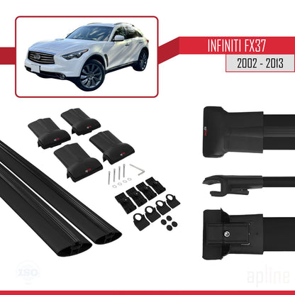 Compatible with Infiniti FX37 2002-2013 FLY Model Car Roof Rack Cross Bar Black Aluminium 2 Bars