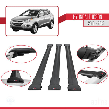 Compatible with Hyundai Tucson 2010-2015 FLY Model Car Roof Rack Cross Bar Black Aluminium 3 Bars