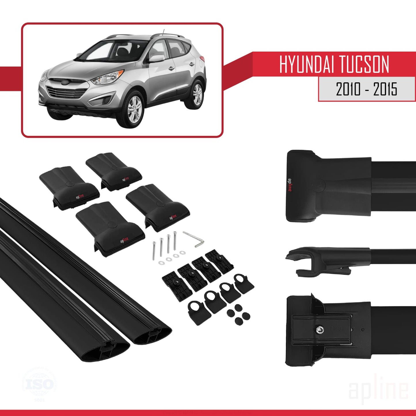 Compatible with Hyundai Tucson 2010-2015 FLY Model Car Roof Rack Cross Bar Black Aluminium 2 Bars
