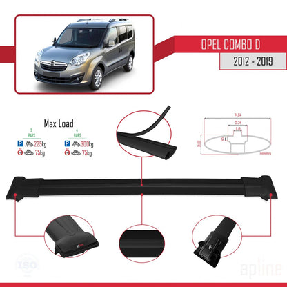 Compatible with Opel Combo D 2012-2018 FLY Model Car Roof Rack Cross Bar Black Aluminium 3 Bars