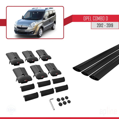 Compatible with Opel Combo D 2012-2018 FLY Model Car Roof Rack Cross Bar Black Aluminium 3 Bars