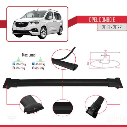 Compatible with Opel Combo E 2019-2022 FLY Model Car Roof Rack Cross Bar Black Aluminium 4 Bars