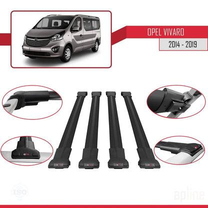 Compatible with Opel Vivaro B 2014-2019 FLY Model Car Roof Rack Cross Bar Black Aluminium 4 Bars