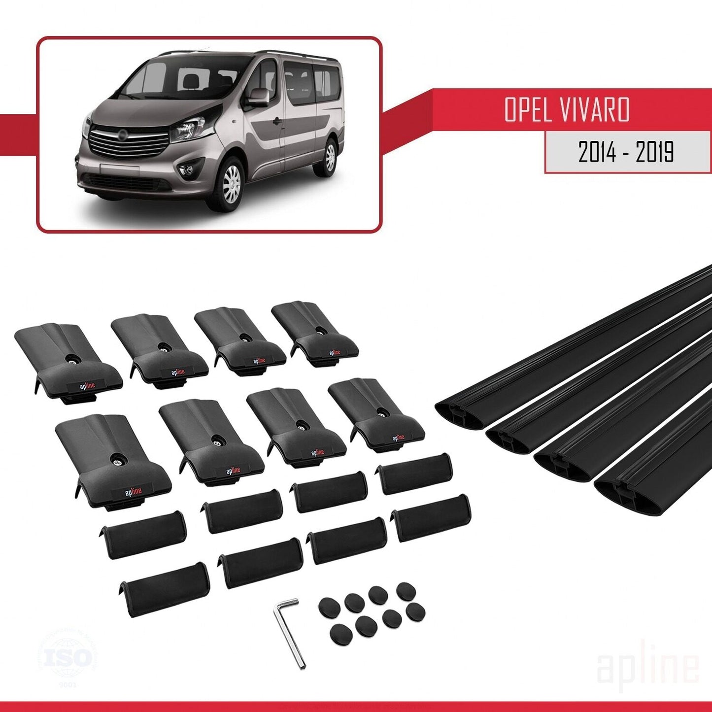 Compatible with Opel Vivaro B 2014-2019 FLY Model Car Roof Rack Cross Bar Black Aluminium 4 Bars