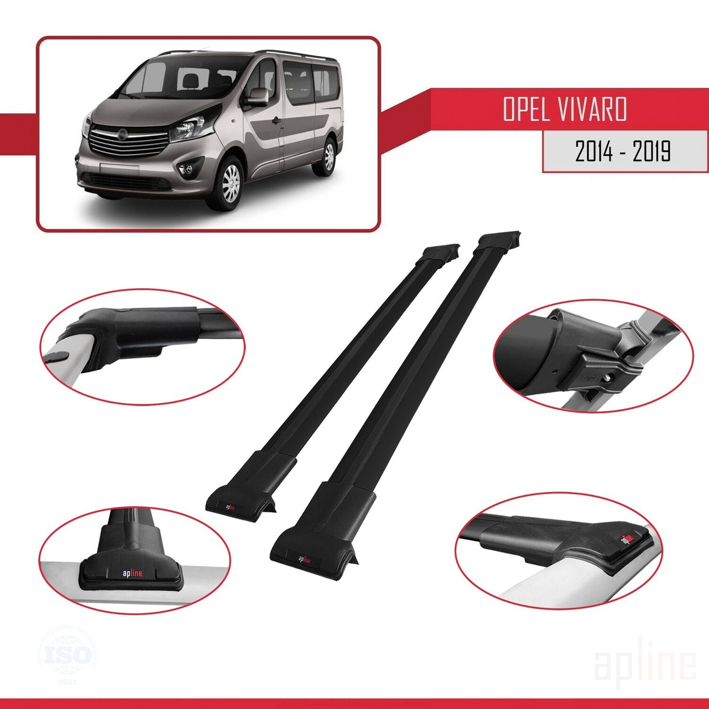 Compatible with Opel Vivaro B 2014-2019 FLY Model Car Roof Rack Cross Bar Black Aluminium 2 Bars