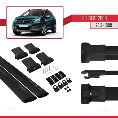 Compatible with Peugeot 2008 (A94) 2013-2019 FLY Model Car Roof Rack Cross Bar Black Aluminium 2 Bars