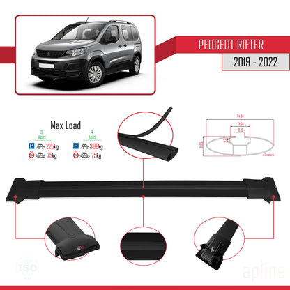 Compatible with Peugeot Rifter 2019-2022 FLY Model Car Roof Rack Cross Bar Black Aluminium 4 Bars