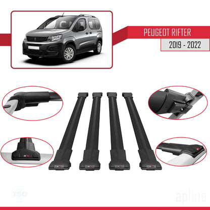 Compatible with Peugeot Rifter 2019-2022 FLY Model Car Roof Rack Cross Bar Black Aluminium 4 Bars