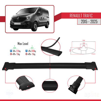 Compatible with Renault Trafic 3 (X82) 2015-2025 FLY Model Car Roof Rack Cross Bar Black Aluminium 4 Bars