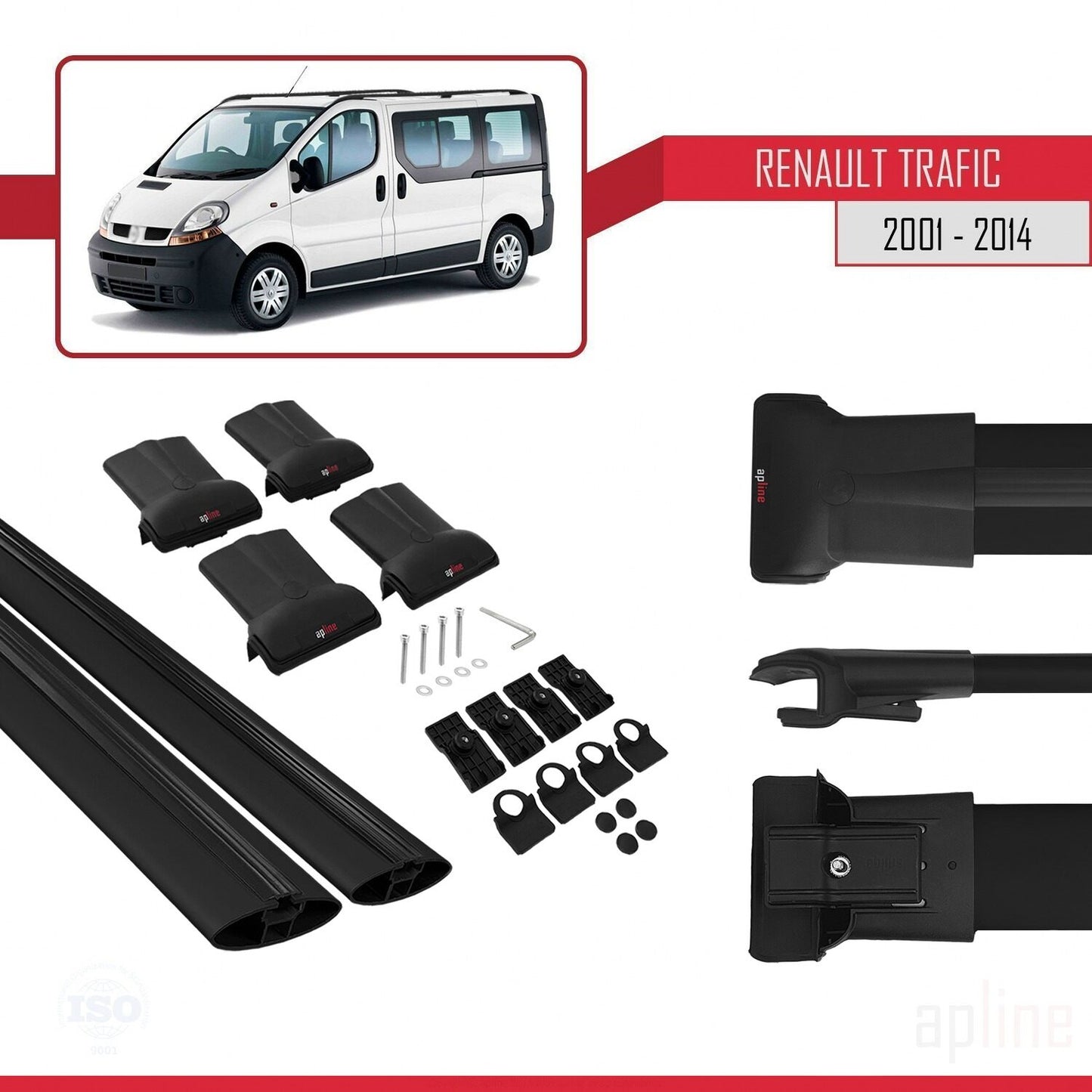Compatible with Renault Trafic 2 (X83) 2001-2014 FLY Model Car Roof Rack Cross Bar Black Aluminium 2 Bars