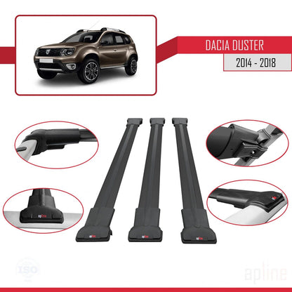 Compatible with Dacia Duster (HS) Post-Facelift 2014-2017 FLY Model Car Roof Rack Cross Bar Black Aluminium 3 Bars