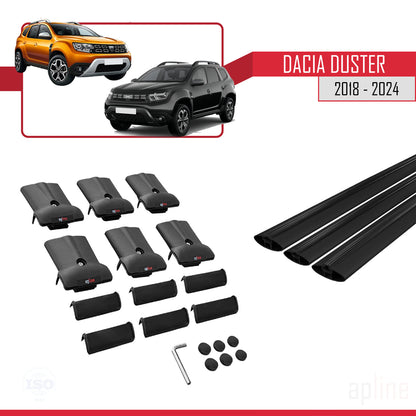 Compatible with Dacia Duster 2 (HM) 2018-2024 FLY Model Car Roof Rack Cross Bar Black Aluminium 3 Bars